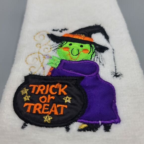 Fall Halloween Kitchen Hand Towel Set of 2 Embroidered Cat Witch - Picture 3 of 9
